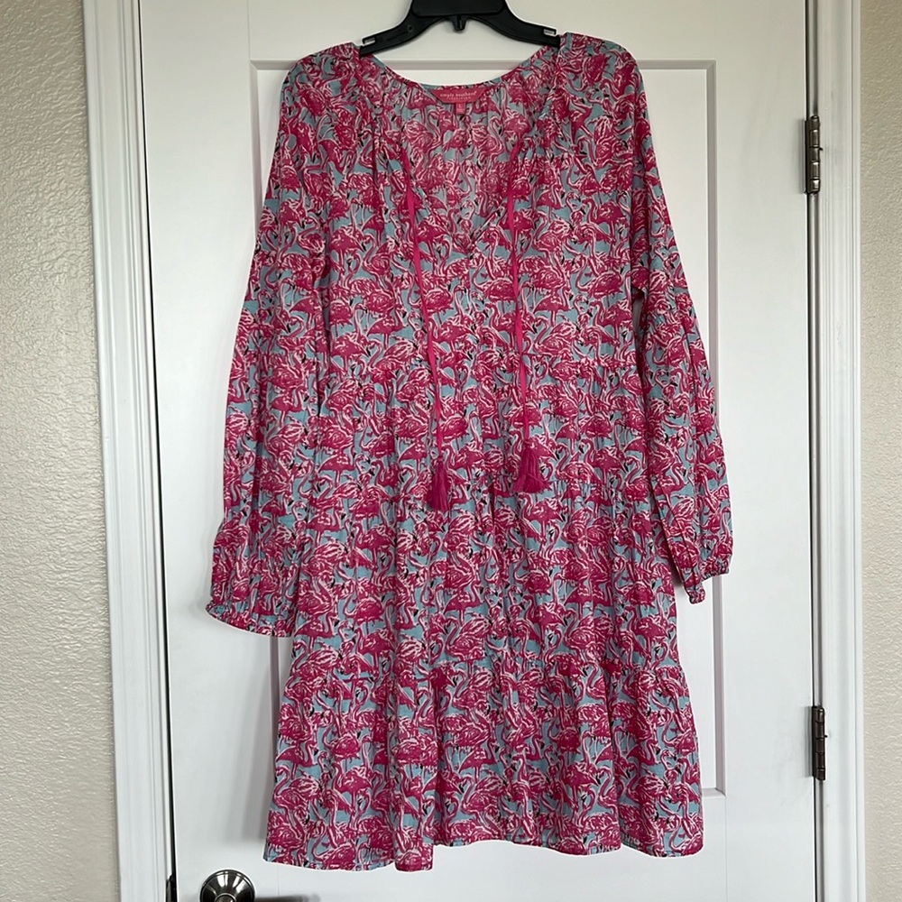 Women's Pink Patterned Tiered Smock Dress